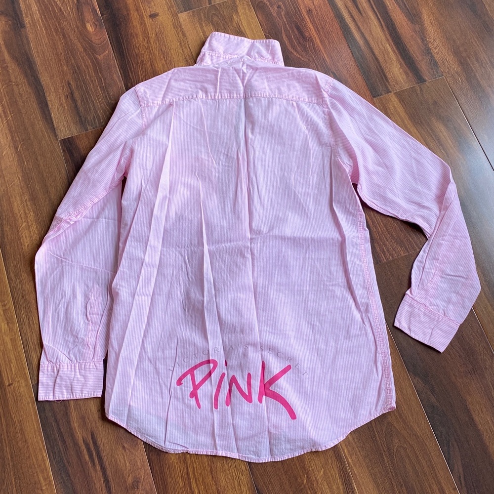 PINK Victorias Secret 2004 Striped Button Down Oversized Sleep Shirt Nightgown
